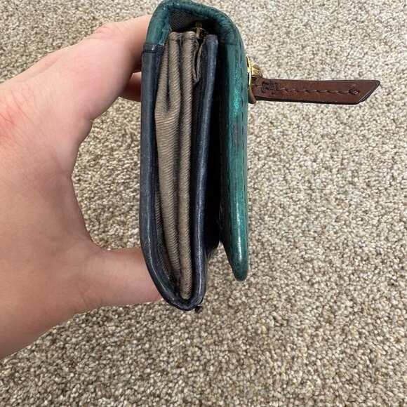 Fossil Navy Blue & Turquoise Leather Wallet Gold Hardwear - Picture 7 of 14